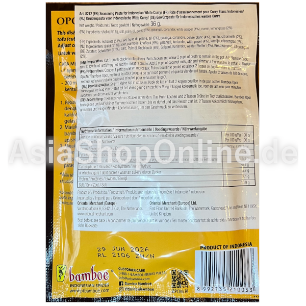 Gewürzpaste Opor Curry - Bamboe - 36g