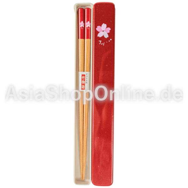 Essstäbchen mit rot-blumen-motiv Box - Golden Turtle - 1 Set
