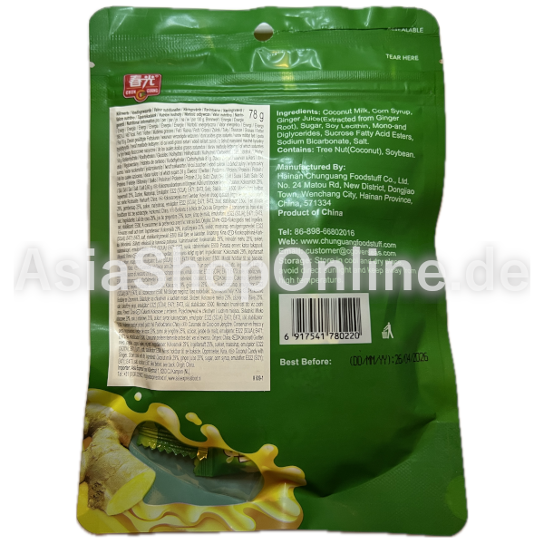 Kokosnussbonbons mit Ingwer - Chun Guang - 78g
