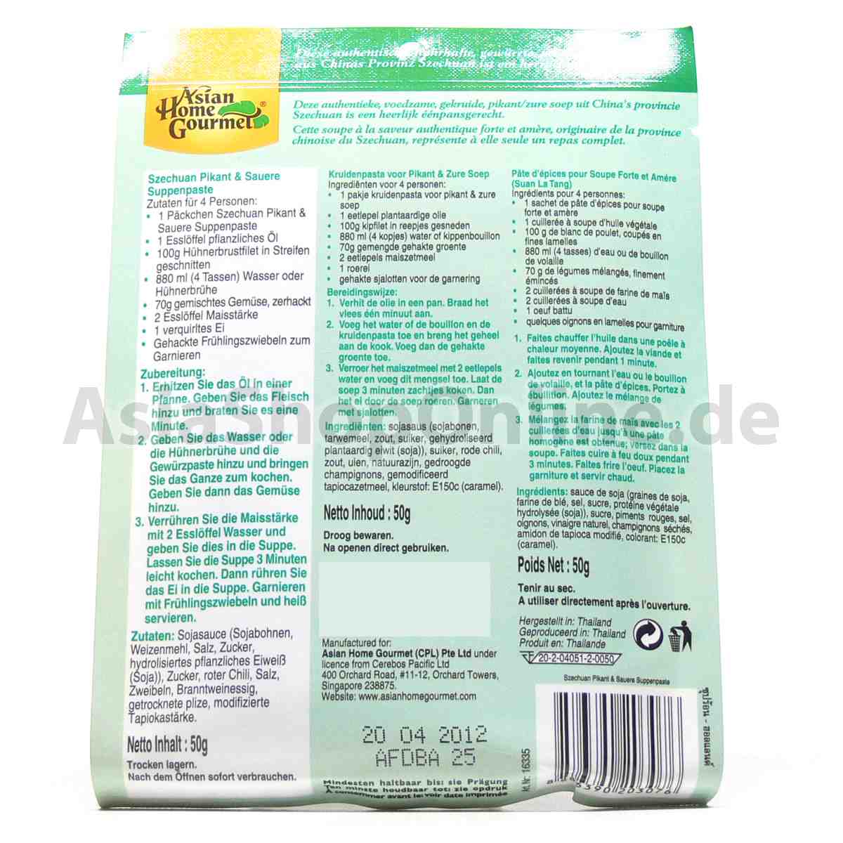 Scharf-saure Suppe Peking-Suppe Würzpaste - Asian Home Gourmet - 50g