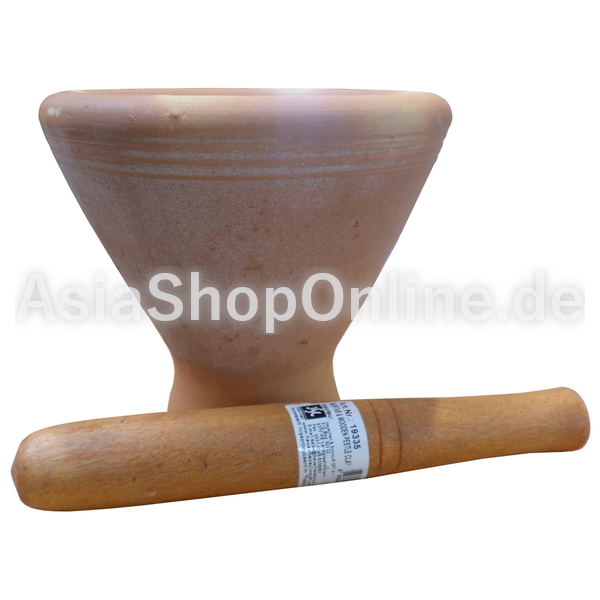 Mörser aus Ton und Stößel aus Holz - H&S - 1 Stück