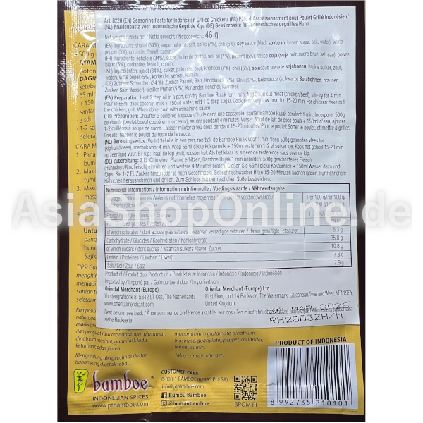 Gewürzpaste Bumbu Rujak gegrilltes Hähnchen - Bamboe - 46g